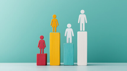 Colorful wooden figures representing gender diversity in statistics