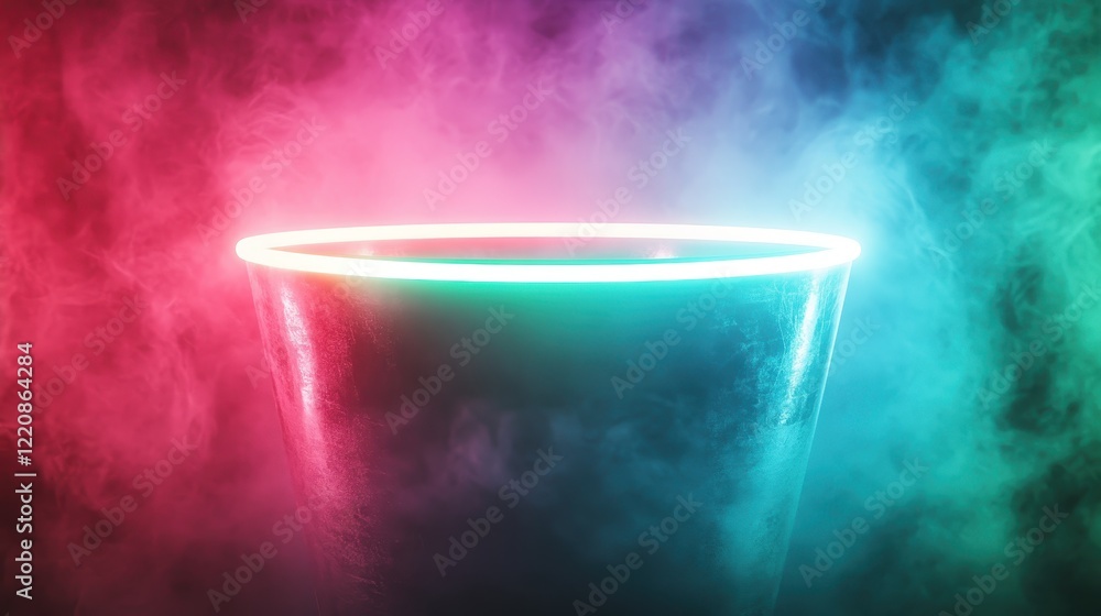 Poster this image showcases a neon-lit bowl surrounded by a colorful mist, creating a visually captivating 