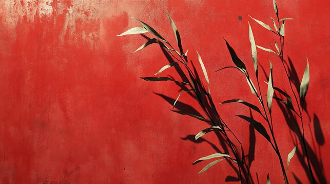 Red background with grass shadows creates stark contrasting design Generated AI