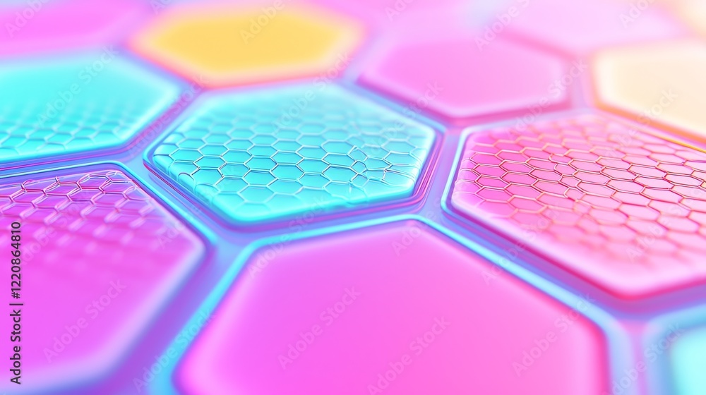 Poster vibrant hexagonal patterns abstract design digital art colorful environment top-down view creative c