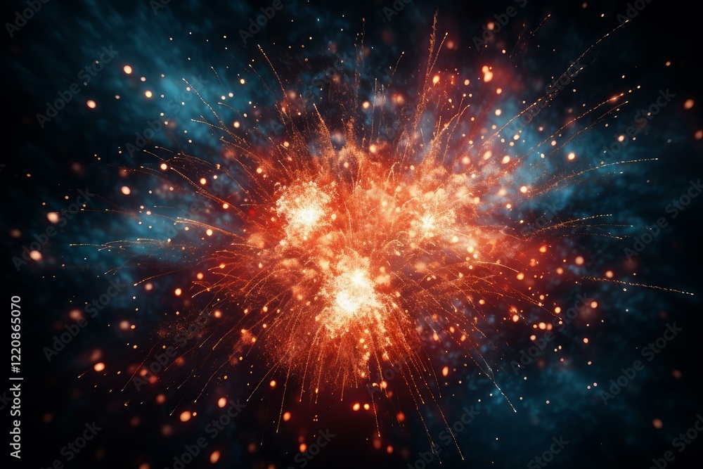Poster fireworks exploding, creating a spectacular display of light and color against the dark night sky