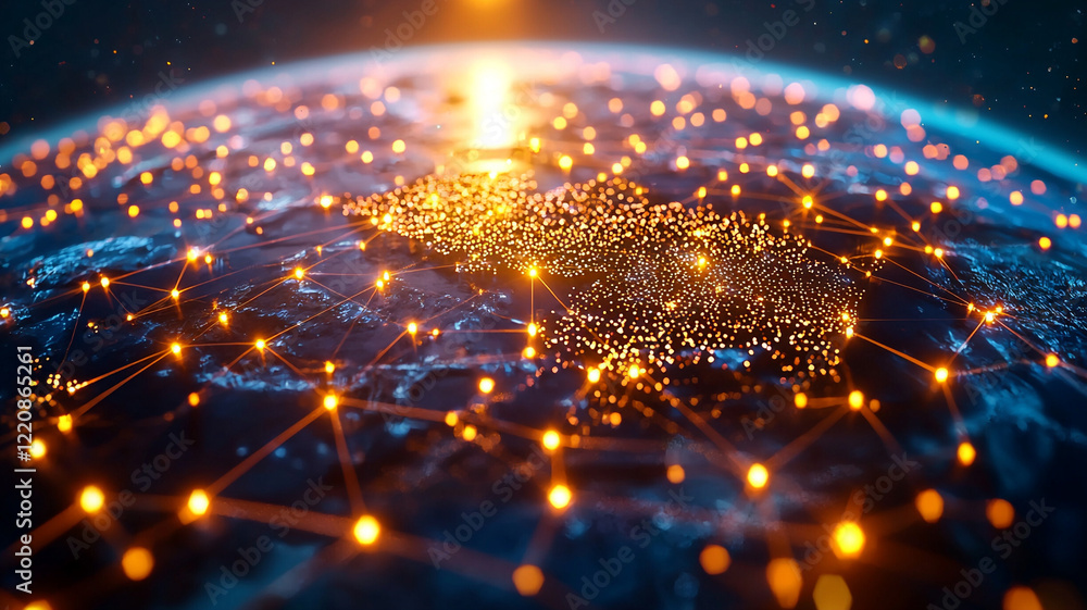 Poster illuminating global network interconnected world of data and communication