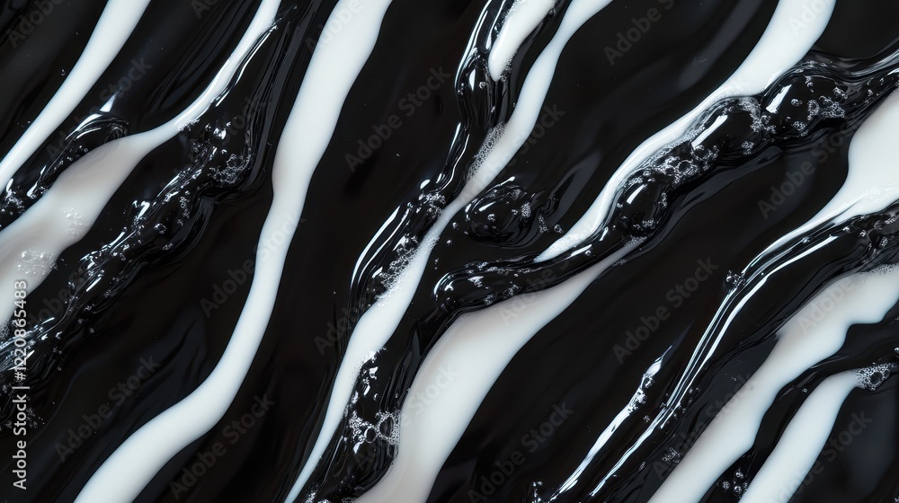 Aufkleber a captivating close-up of dynamic black and white liquid textures blending seamlessly, evoking sensa