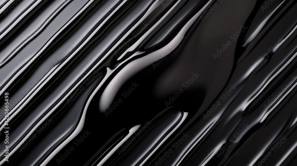 Poster an abstract representation of flowing black tones on a glossy surface, conveying a sense of movement