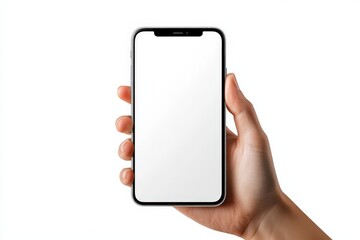 A person is currently holding a cell phone that has a white screen