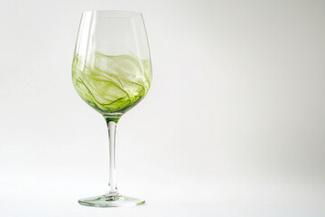 Fototapeta premium Stylish wine glass with green swirl design on light background