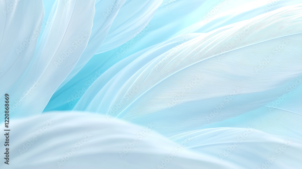 Poster elegant white feathers in soft blue background abstract art tranquil environment close-up view seren