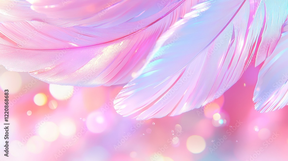 Aufkleber feathers glimmering in soft light abstract background digital art soft color palette close-up sereni
