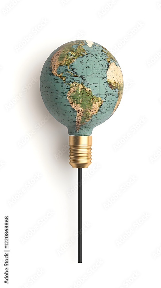 Poster a unique light bulb designed in the shape of a globe, symbolizing a blend of illumination and global