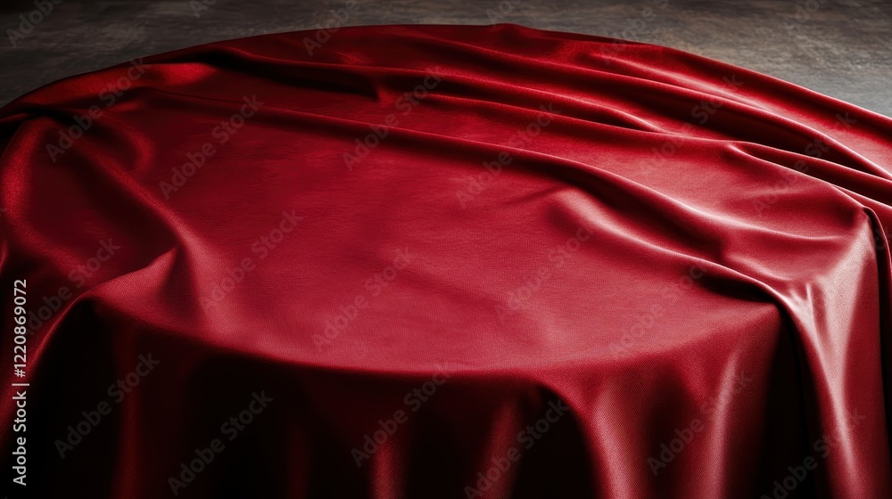 Poster a beautifully draped red tablecloth captures attention with its rich texture and vibrant color, perf