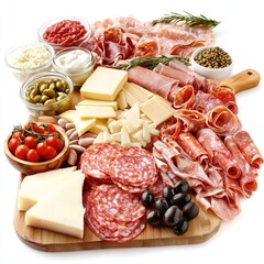 Italian antipasto platter, various meats, cheeses, olives, and vegetables.  Perfect for appetizer or party food