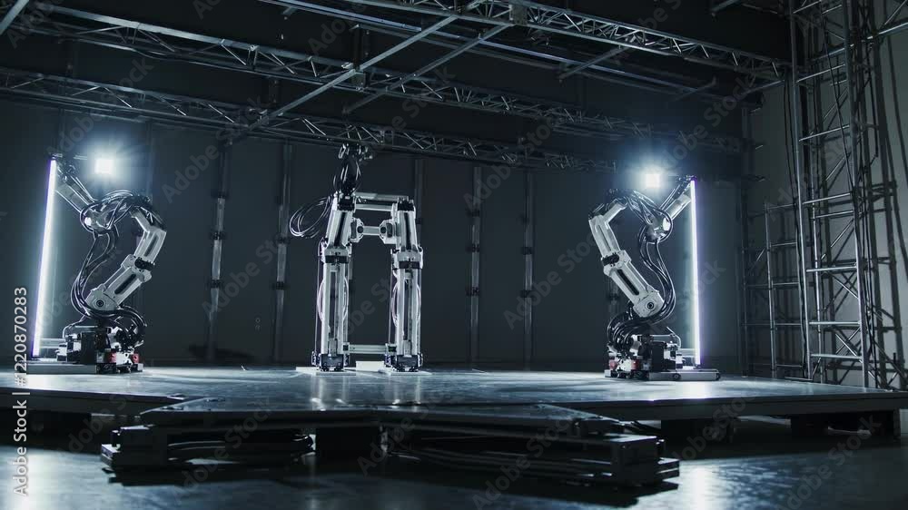Fototapete robotic arms demonstrate precision movement and teamwork in a controlled environment