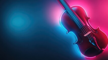 A stunning close-up of a violin highlighted by colorful neon lights, creating an eye-catching visual that showcases the elegance of musical instruments in modern art.