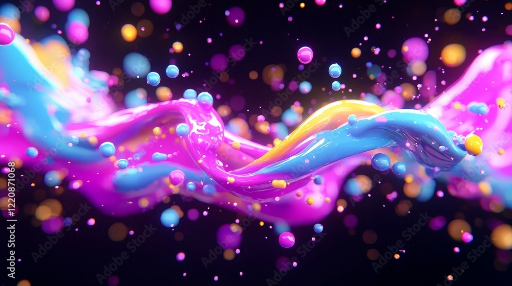 Poster dynamic colorful paint splashes creating abstract art studio digital artwork vibrant environment clo