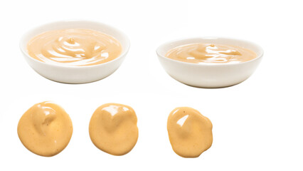 Mushroom sauce in a bowl isolated on white background.
