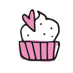 doodle cupcake with a heart