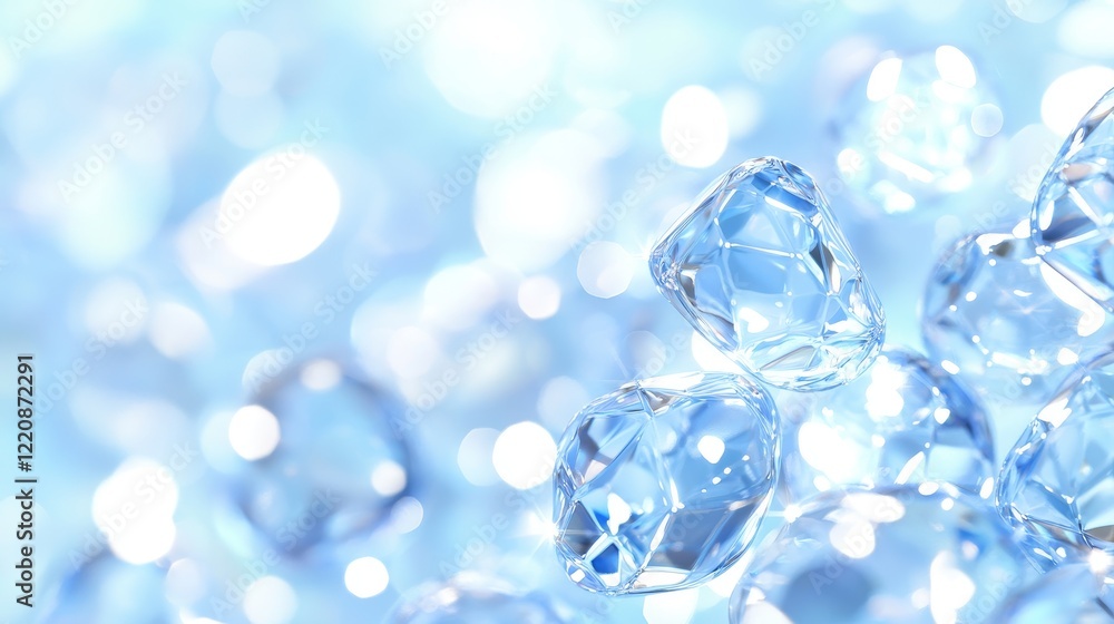 Poster sparkling crystal gems on soft blue background abstract photography calm environment close-up view