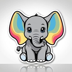 Naklejka premium Cute cartoon elephant with colorful ears, sitting down, showcasing a playful and friendly design.