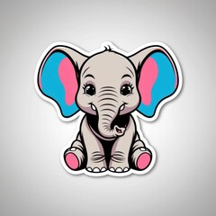 Fototapeta premium Cute cartoon elephant with large blue ears and a cheerful expression, sitting down, perfect for children's artwork or designs.