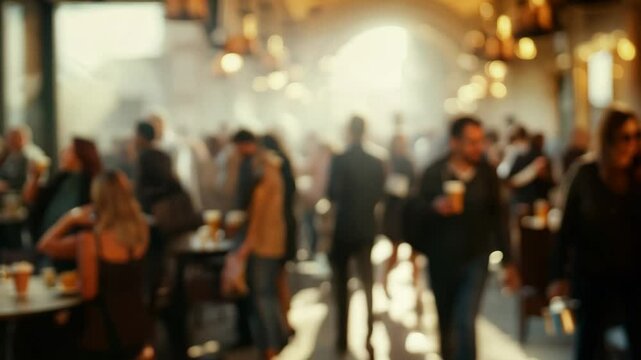 Slow-Motion Blurred Scene Inside a Caf&eacute; with Customers Conversing and Moving &ndash; Everyday Social Atmosphere