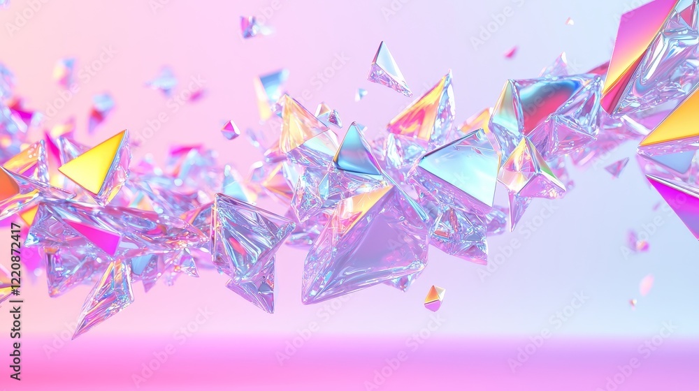 Aufkleber dynamic shards of colorful crystals abstract art digital creation vibrant environment aerial view vi
