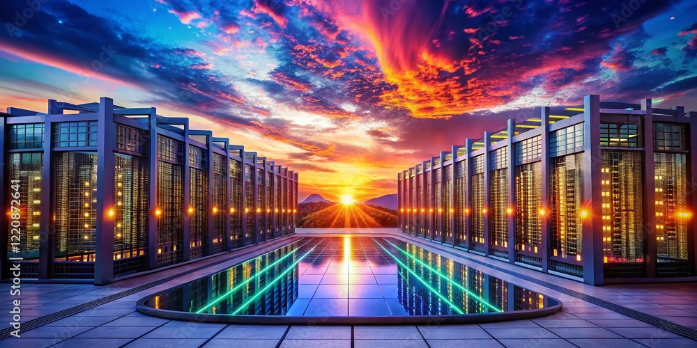 Aufkleber aerial view of futuristic data center with ai speech-to-text technology