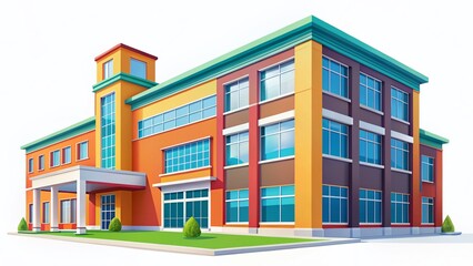 Fototapeta premium Minimalist School Building Set: Flat Illustration with Copy Space for Back to School Designs