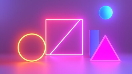 Fototapeta premium Vibrant geometric shapes display studio digital art neon environment close-up abstract design for seo impact