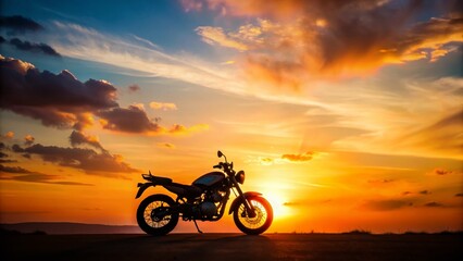 Obraz premium Minimalist Silhouette of Motorcycle at Sunset - Stock Photo