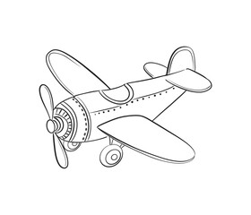 Vintage Airplane Line Drawing isolated on white background
