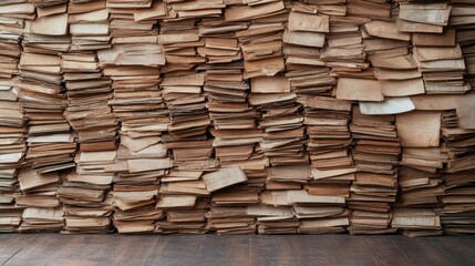 A magnificent display of stacked vintage books with worn pages and spines creates a nostalgic and inviting atmosphere, ideal for book lovers and collectors alike.