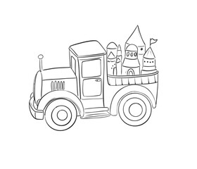 Vintage Truck with Whimsical Castle Illustration