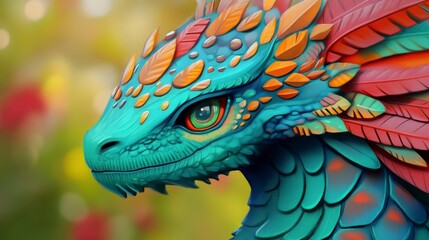 Obraz premium Colorful Fantasy Dragon with Intricate Scales and Vivid Details