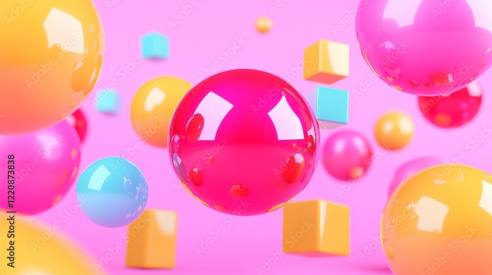 Aufkleber dynamic colorful spheres and cubes abstract background graphic design playful environment 3d viewpoi