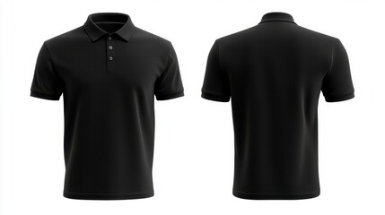 Black polo shirt template, front and back view.