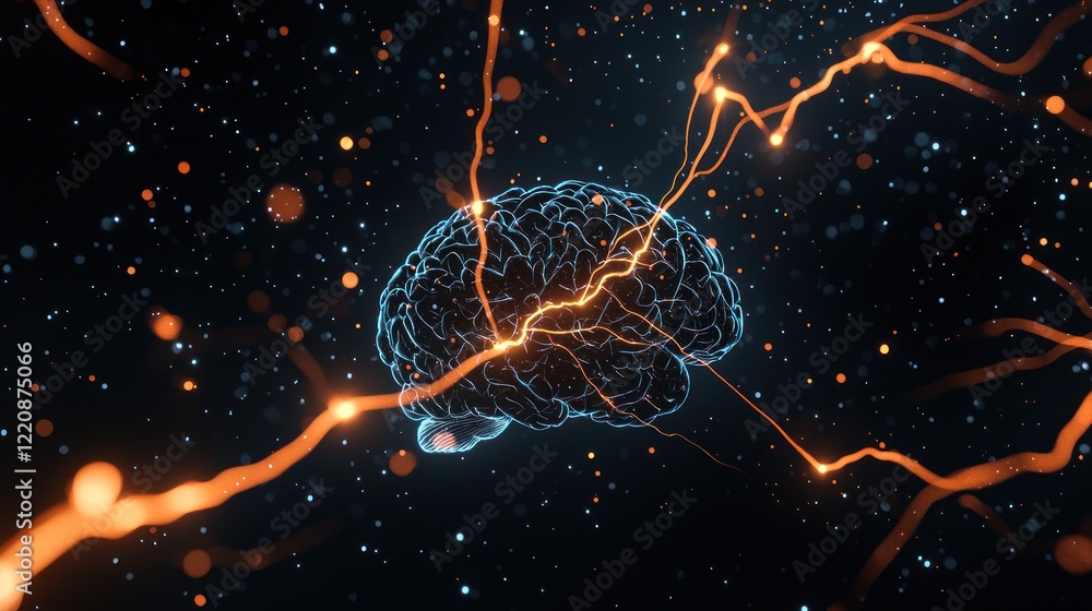 Poster glowing neural network brain