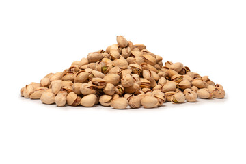 Tasty pistachios isolated on a white background.