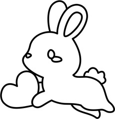 White Rabbit with pink heart Outline coloring image