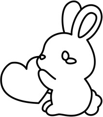 White Rabbit with pink heart Outline coloring image
