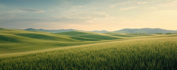 Obraz premium Golden Fields Undulating in the Horizon at Sunset Nature Photography Serene Landscape Peaceful Environment