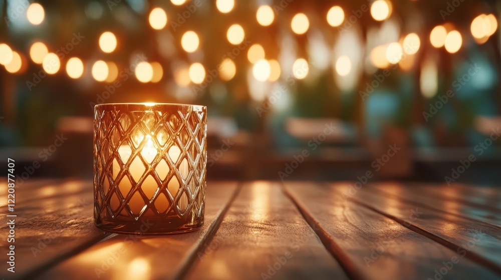 Poster an artistic capture of a candle casting shadows on a rustic table, creating an atmosphere of peace, 