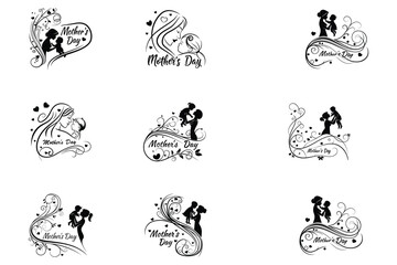 Happy Mothers day. Holiday design template with realistic pink carnation flowers, gift box and paper hearts on pink background.Calligraphic greeting text.  Vector stock illustration.