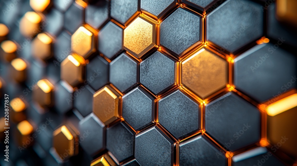 Poster dynamic hexagonal patterns in modern architecture urban setting digital art high-tech environment cl