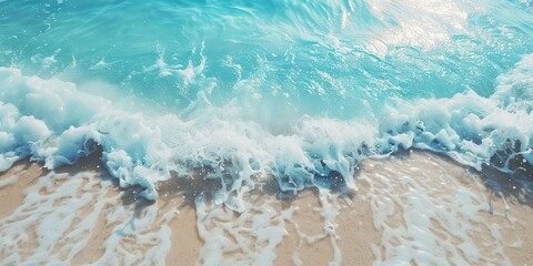 nature of sea surf with waves running on beach sand and caps of white foam top view seascape