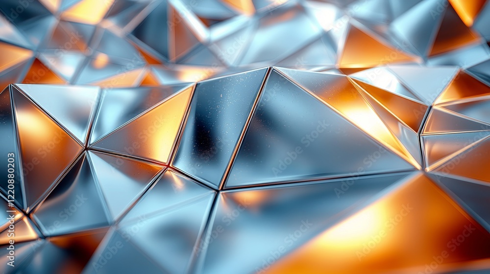 Poster dynamic reflections on metallic surfaces abstract art digital design environment close-up viewpoint