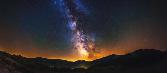 Obraz premium During the night, the beautiful Milky Way galaxy is visible above the mountains