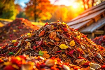 Autumn Composting: Vibrant Leaves & Organic Waste in Sustainable Facility
