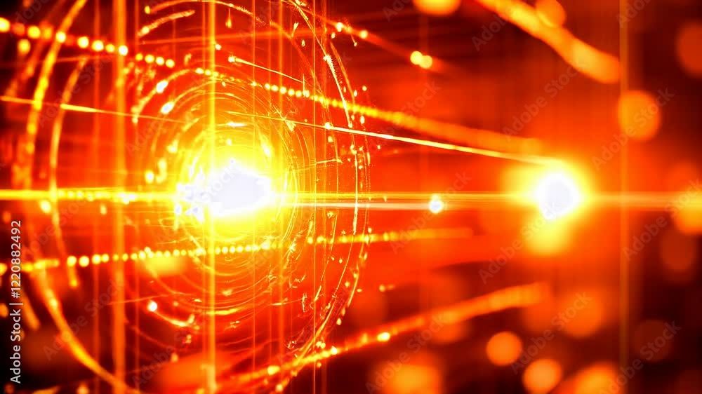 Poster abstract orange and gold glowing background with dynamic lines and circles