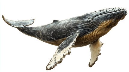 Watercolor, cute and creepy humpback whale clip art on a white background