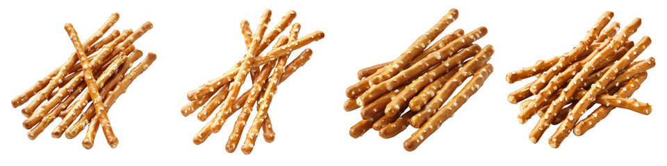 Pretzel Sticks – Thin crunchy pretzel sticks perfect for dipping or snacking. Isolated on Clear White Background Highly Detailed